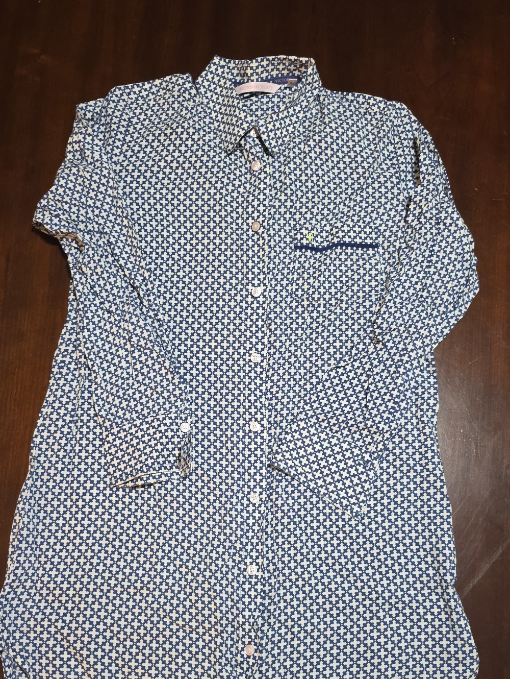 Victoria's Secret Navy and White Geometric Button-Front Pajama Shirt